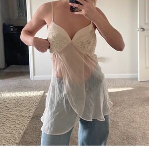 Vintage Jones New York Sheer Lace Babydoll Top Slip Dress Size Large